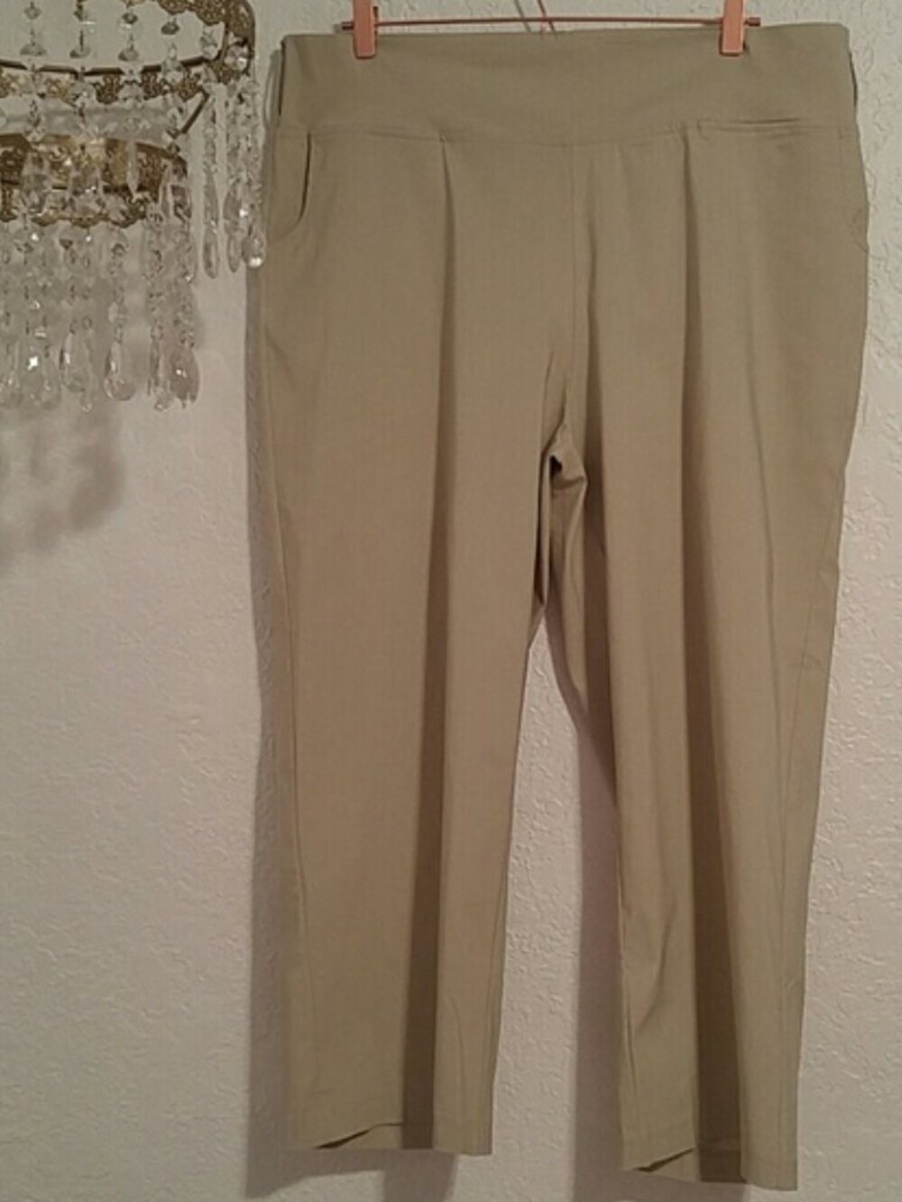 Sara SZ 22 Tan Pull On Pants with Elastic Waistband & Side Pocket Dress Trousers